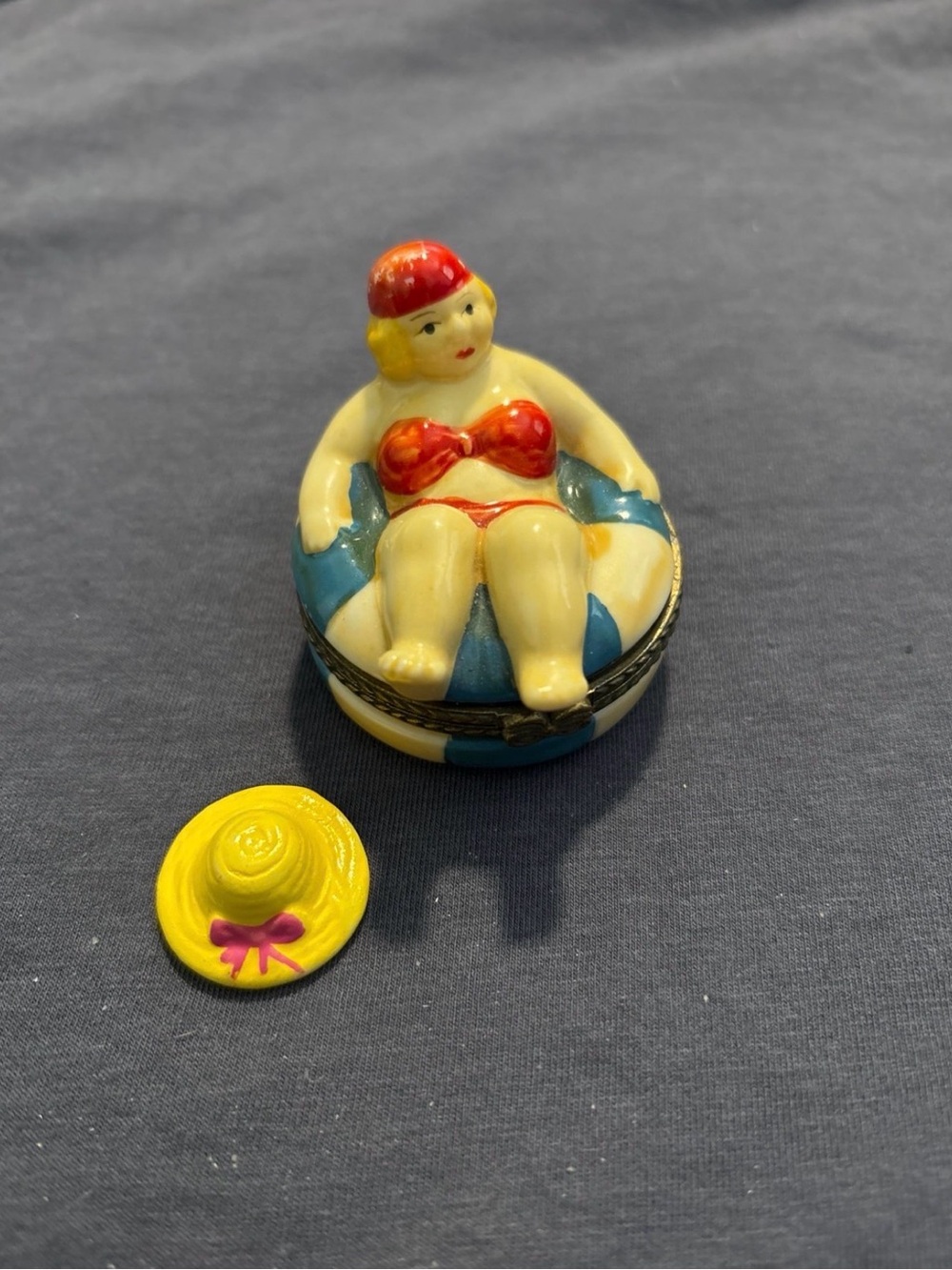Ceramic Bathing Beauty Trinket Box in Red, Blue, Yellow